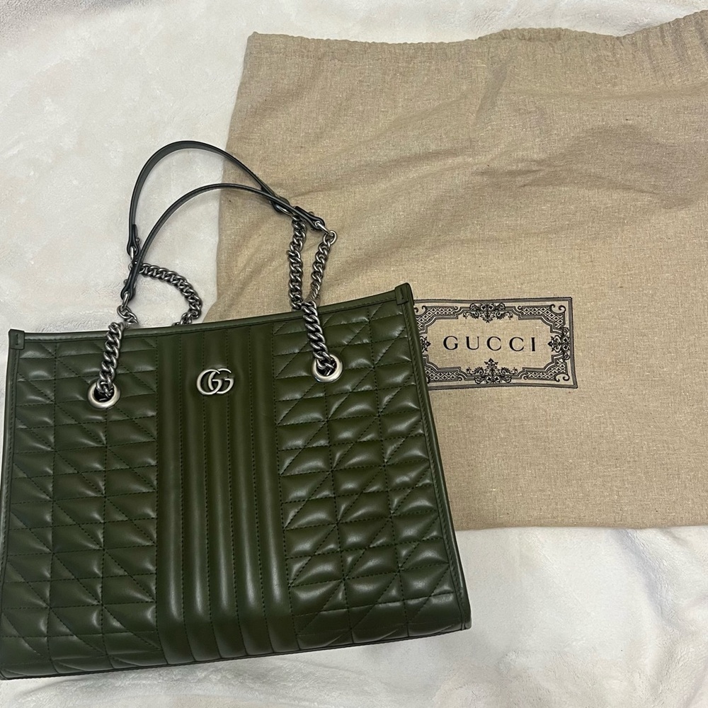Gucci Green Quilted Leather Tote Bag